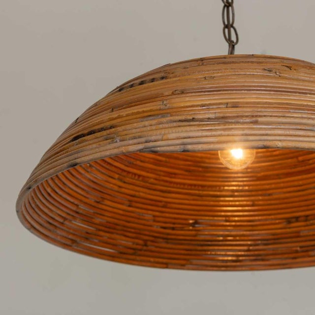 1960s Large Italian Rattan Dome Pendant Light For Sale In Los Angeles - Image 6 of 13