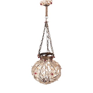 Small Vintage Italian Hanging Light with Red and Clear Glass Beads, 1950s For Sale