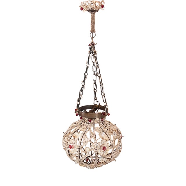 Small Vintage Italian Hanging Light with Red and Clear Glass Beads, 1950s For Sale