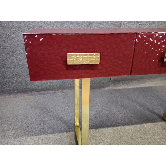 Red Murano Glass Console Table with Three Drawers and Brass Legs from Justfurnituress SRL For Sale - Image 6 of 8
