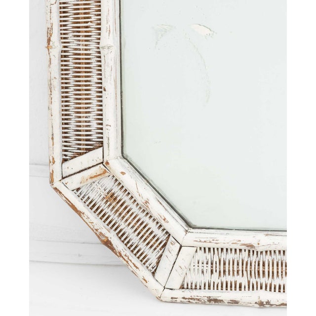 Wood Modern White Painted Wicker and Bamboo Octagonal Full-Length Mirror For Sale - Image 7 of 8