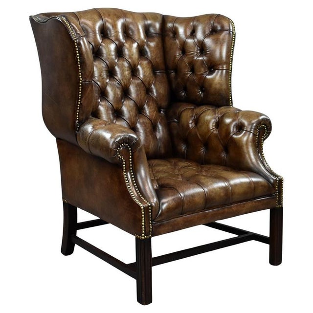 Antique Hand-Dyed Leather Wing Back Armchair, 1920 For Sale - Image 10 of 10