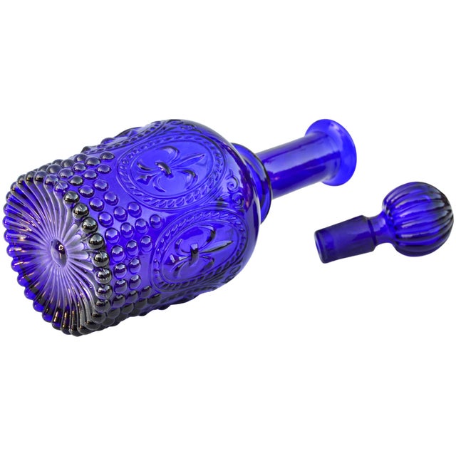 Mid 20th Century Mid 20th Century Handmade Cobalt Blue Textured Art-Glass Decanter For Sale - Image 5 of 5