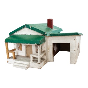 Vintage Handmade Folk Art House Model With Green Roof