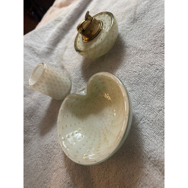 Mid 20th Century Murano Art Glass Smoking Set, Bullicante White With Gold Flecks For Sale - Image 13 of 18