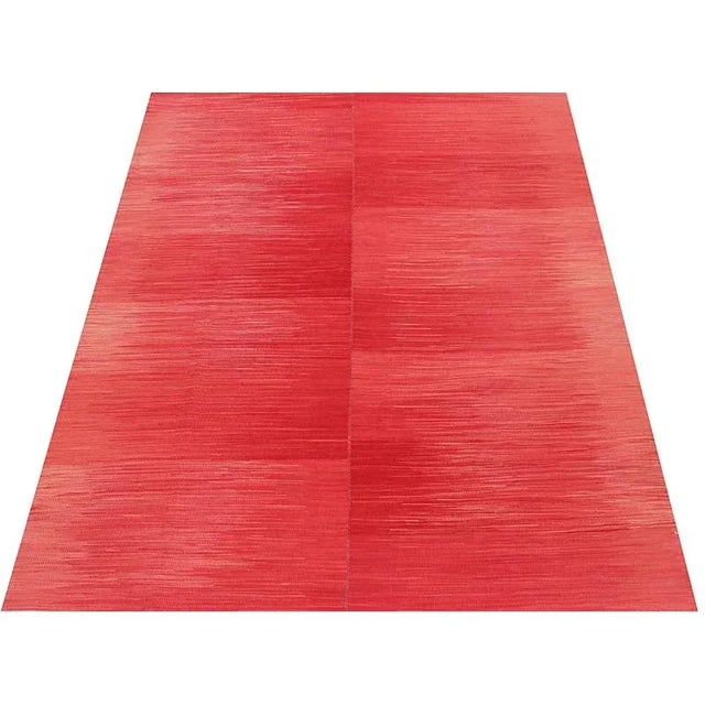 This remarkable contemporary Scandinavian Style Kilim area rug features a dramatic pop of electrifying colors in a...