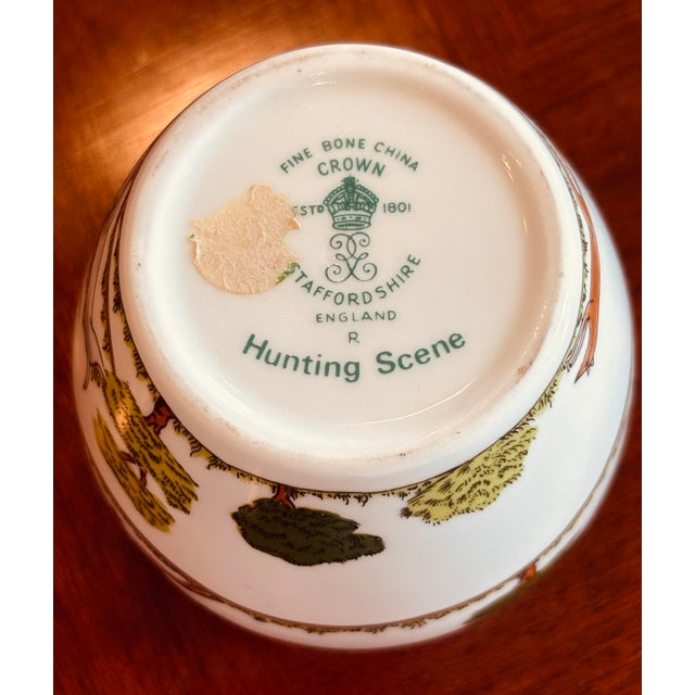 Mid 20th Century Vintage Crown Staffordshire English Bone China Hunting Scene Equestrian Vase For Sale - Image 5 of 5