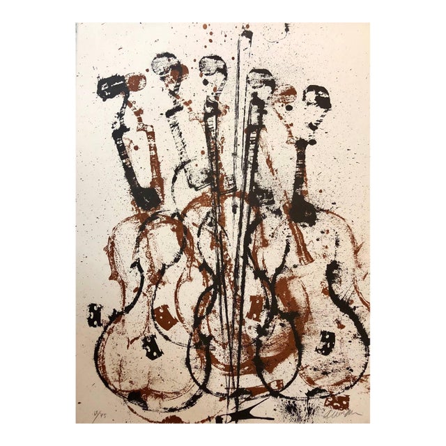 Arman, Violent Violin Concerto Hand Signed Lithograph Silkscreen For Sale