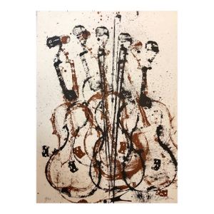 Arman, Violent Violin Concerto Hand Signed Lithograph Silkscreen