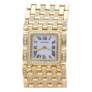 Cartier Panthère Ruban Wg3009ta Factory Diamond 18k Gold Full Set Watch For Sale