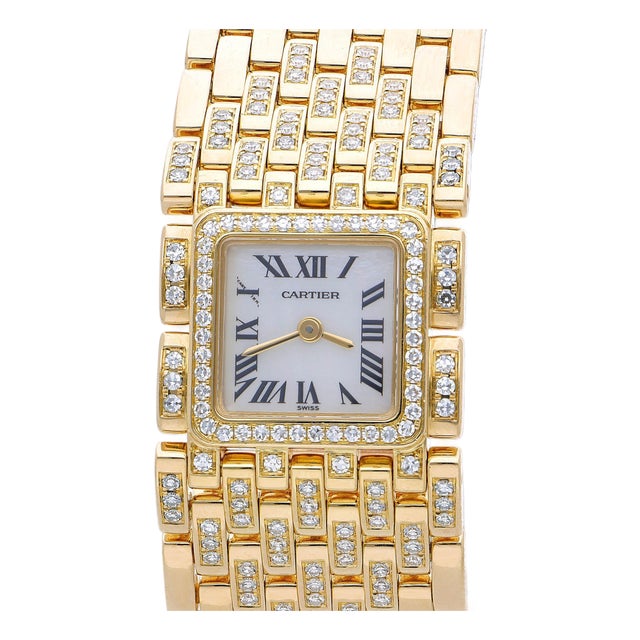 Cartier Panthère Ruban Wg3009ta Factory Diamond 18k Gold Full Set Watch For Sale