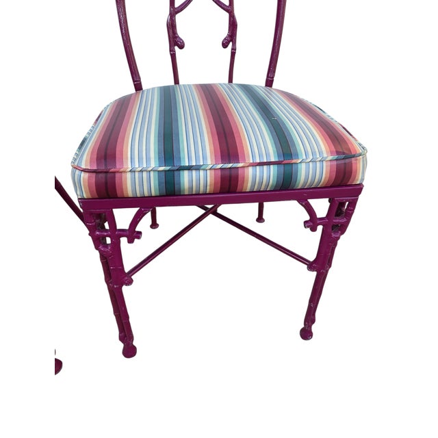 2 Vintage Chinese Chippendale Regency Side Chairs Dining Aluminum Faux Bamboo For Sale - Image 9 of 12