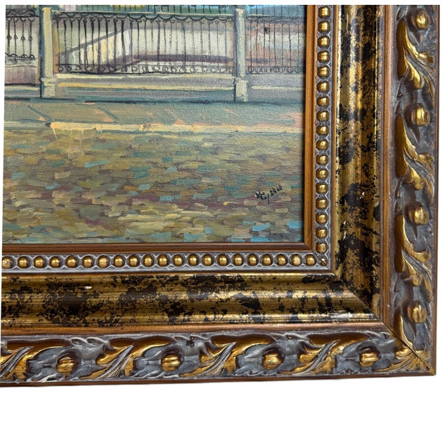 Vintage Spanish Colonial Church Oil Painting in Ornate Gilt Frame For Sale - Image 4 of 5