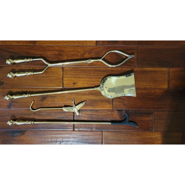 Mid 20th Century Vintage Brass Set of Fireplace Tools- 5 Pieces For Sale - Image 5 of 12