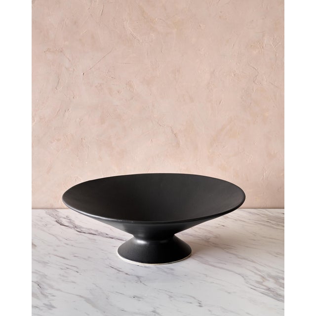 Large Handcrafted Ceramic Pedestal Bowl by NPage Studio X Lostine in Coal Black For Sale In Baltimore - Image 6 of 9
