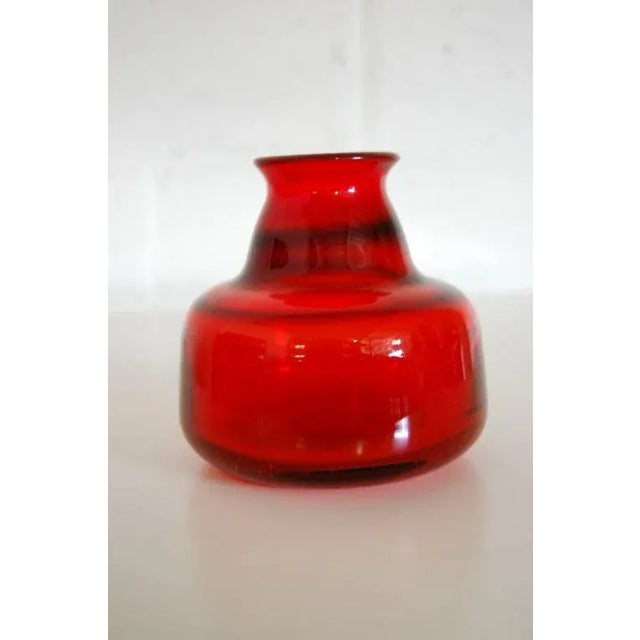 Vintage Swedish Ruby Red Art Glass Vase by Erik Hoglund for Boda circa 1960. Engraved on bottom: "H 998/110." Full of his...