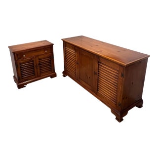 1950s Mid-Century Solid Pine Credenza + Matching Louvered Cabinet — Furniture Craftsmen, Grand Rapids MI For Sale