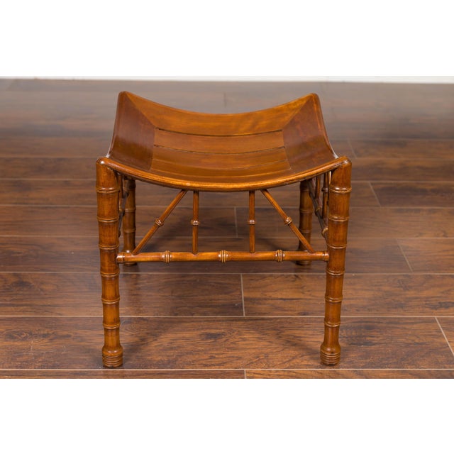 English 1920s Walnut Egyptian Revival Thebes Stool with Faux Bamboo Legs For Sale - Image 11 of 11