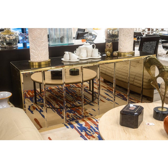 Glass Vintage Ello Brass & Beveled Mirror 4 Door Hollywood Regency Credenza Sideboard For Sale - Image 7 of 8