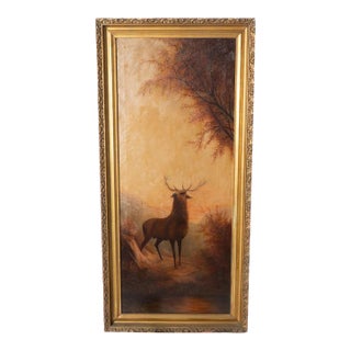 Antique Oil on Canvas Painting of a Stag - Unsigned For Sale