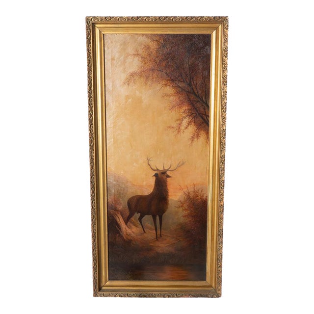 Antique Oil on Canvas Painting of a Stag - Unsigned For Sale