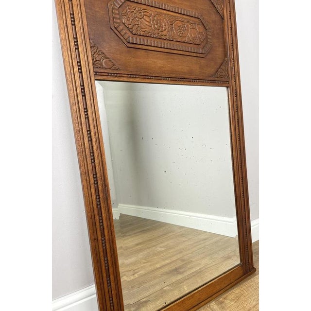Antique French Wall Mirror with Carved Oak Frame For Sale - Image 9 of 11