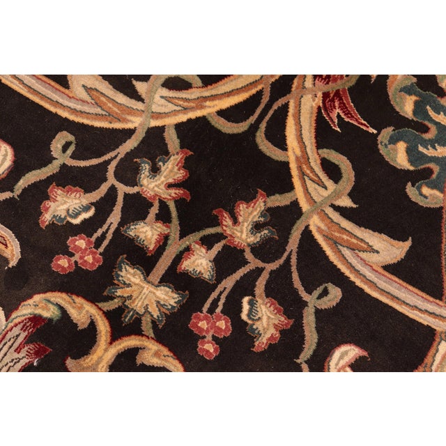 Art Nouveau 1990's Pak-Persian Black/Green Wool Rug - 6'1'' X 9'3'' For Sale - Image 4 of 9