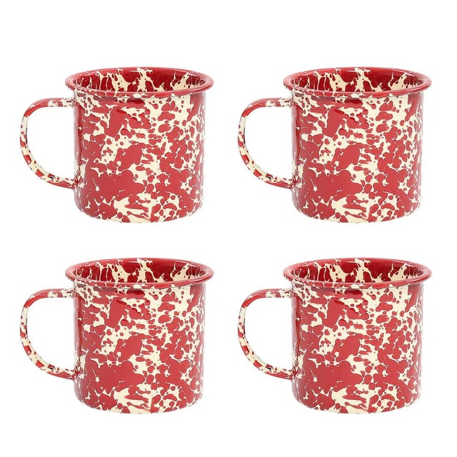 Not Yet Made - Made To Order Crow Canyon Home Splatterware, 12 oz. Mugs in Burgundy & Cream - Set of 4 For Sale - Image 5 of 5