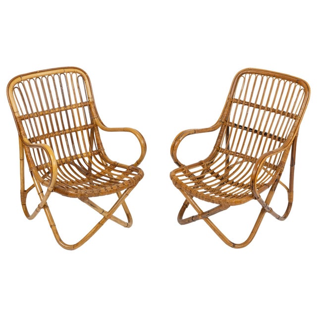 Mid-Century Bamboo and Rattan Armchairs in the style of Tito Agnoli, Italy 1960s For Sale - Image 16 of 16