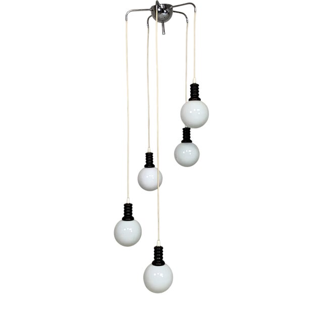 Cascade Pendant Lamp with 5 White Glass Balls, 1970s For Sale