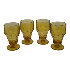 1950s Anchor Hocking Amber Georgian Honeycomb Glasses- Set of 4