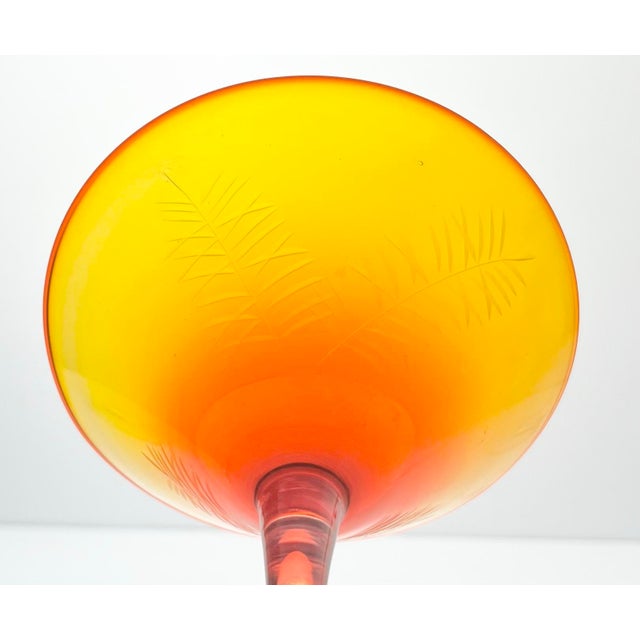 Glass 1960s Vintage Mid-Century Amber Orange Frond Etched Martini Glasses - Set of 4 For Sale - Image 7 of 8