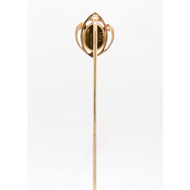 Signed Krementz 14k Gold & Nephrite Jade Cabochon Art Deco Stickpin For Sale In Philadelphia - Image 6 of 13