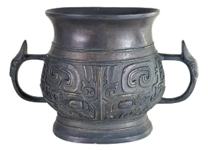 Vintage Chinese Bronze Gui Vessel With Taotie Mask Design, Mid-20th Century