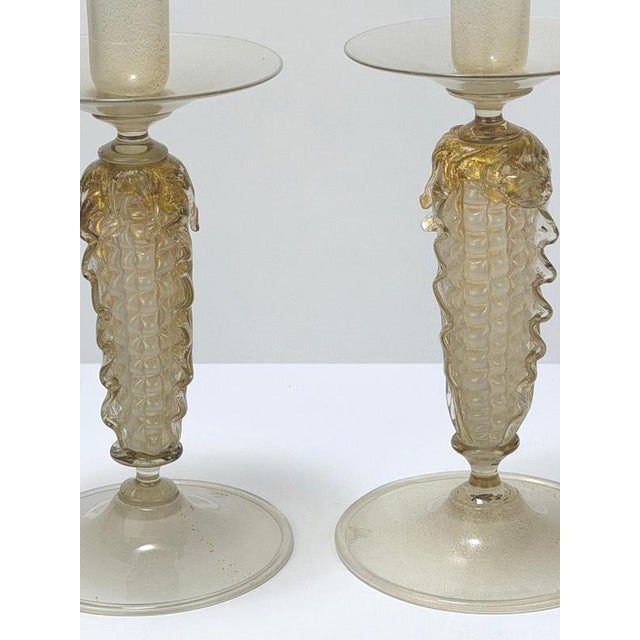 Metal Opaline and Gold Polveri Murano Glass Candlesticks from Gabbiani, Italy, 1980s, Set of 2 For Sale - Image 7 of 10