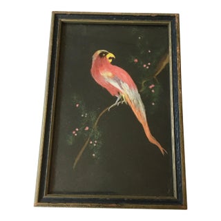 Mid 20th Century Vintage Mexican Feather Folk Art Bird Painting Framed For Sale