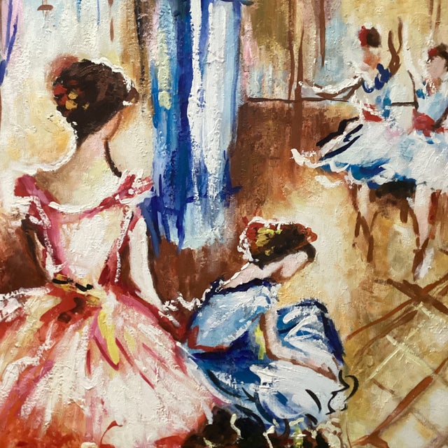 Vintage Impressionistic Rich Colors Ballerinas Oil Painting Signed by Artist For Sale - Image 4 of 12