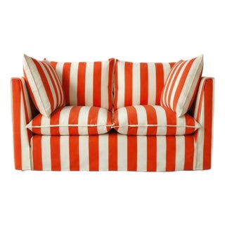 Sophie Conran Coco 2 Seater Sofa - Petunia Red Stripes with Knife Edge Cushion For Sale