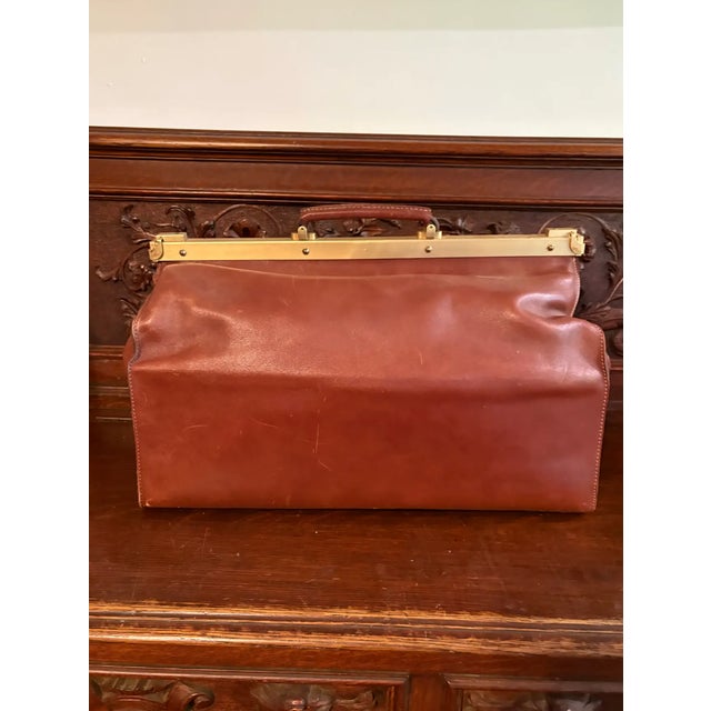 Vintage Leather Weekender Doctor's Style Bag With Brass Frame - Made Exclusively for Mercedes Benz For Sale In New York - Image 6 of 8