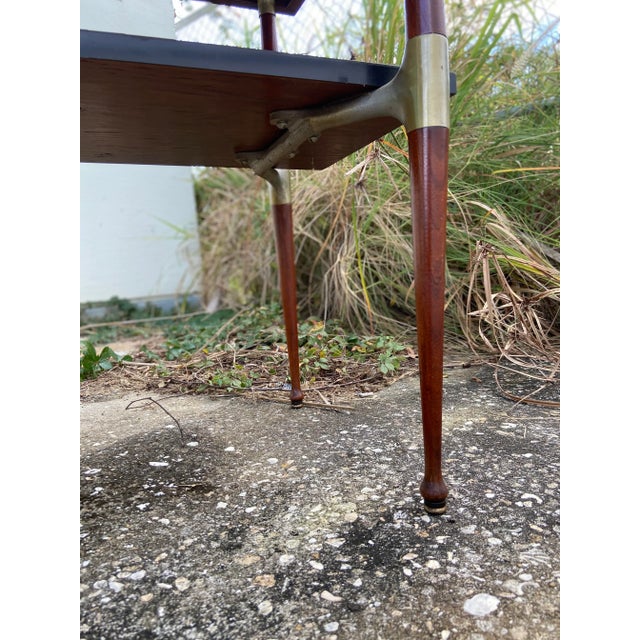Wood Mid Century Modern Slate + Wood Side Table | Glass Top Cover + Brass Hardware For Sale - Image 7 of 12