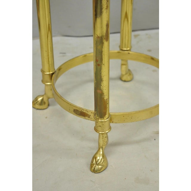 Vintage Hollywood Regency Brass Hoof Foot Glass Top Graduating Side Table - Pair For Sale - Image 11 of 15