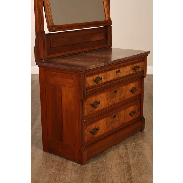 Antique Victorian Eastlake Walnut Marble Top Dresser With Mirror For Sale - Image 12 of 18