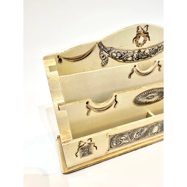 Lovely cream color decoupage covered letter holder. Made in the 1960s