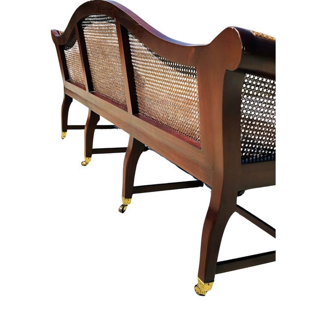 Early 19th Century Authenticated Antique Federal Mahogany Caned Settee Sofa, Circa 1800–1815 – Serpentine Back, Reeded Scroll Arms & Original Brass Casters For Sale - Image 5 of 18