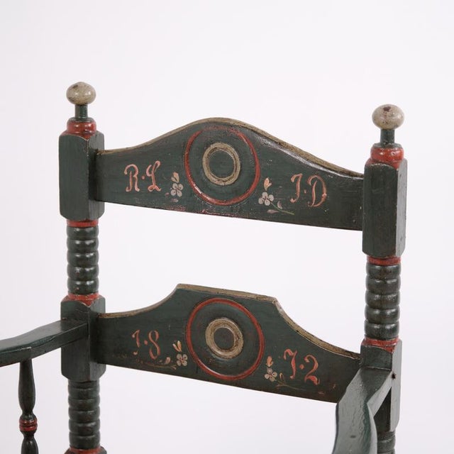 Antique Norwegian Folk Painted Chair, 1872 For Sale - Image 5 of 12