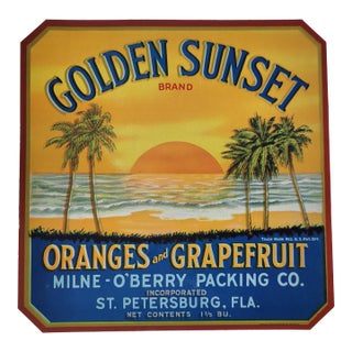 1930s 'Golden Sunset Brands Oranges & Grapefruit' Florida Fruit Crate Label For Sale
