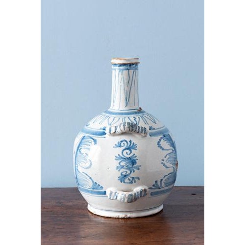 Blue and White Faience Bottle from Nevers, 18th Century For Sale - Image 5 of 10