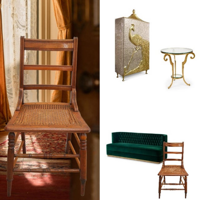 Tan Antique American Classical Walnut Wood Chairs With Caned Seats - Set of 4 For Sale - Image 8 of 14