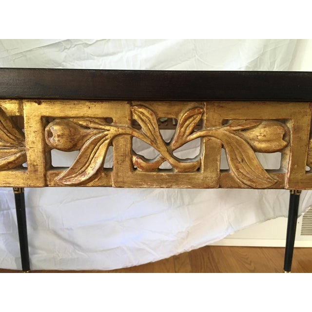 Traditional Vintage Hollywood Regency Giltwood & Ebonized Greek Key Console Table For Sale - Image 3 of 8
