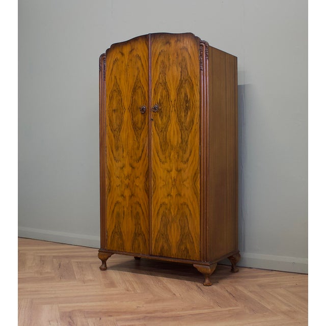 Vintage Art Deco Burr Walnut Compact Wardrobe, 1930s For Sale - Image 3 of 11